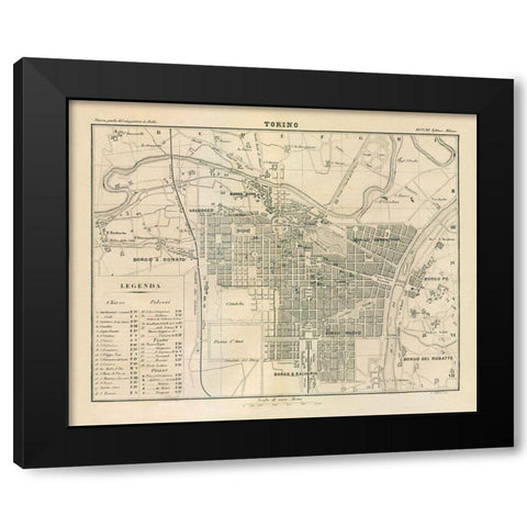 Torino Italy - Castro 1870  Black Modern Wood Framed Art Print with Double Matting by Castro