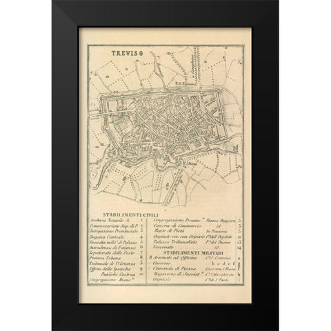 Treviso Italy - Castro 1870  Black Modern Wood Framed Art Print by Castro
