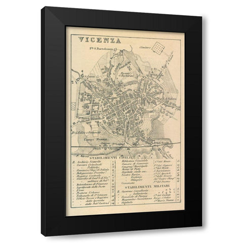 Vicenza Italy - Castro 1870  Black Modern Wood Framed Art Print by Castro