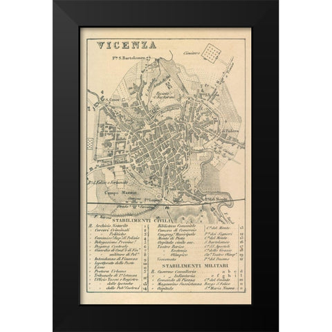 Vicenza Italy - Castro 1870  Black Modern Wood Framed Art Print by Castro