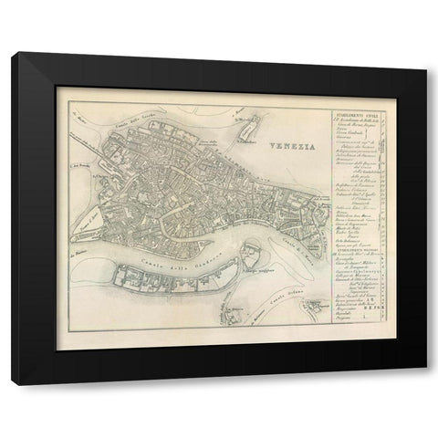 Venezia Italy - Castro 1870  Black Modern Wood Framed Art Print by Castro
