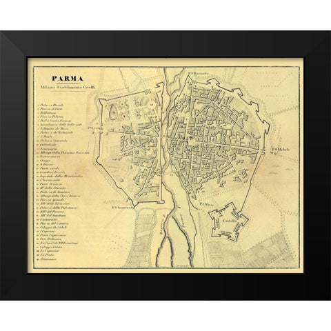 Parma Italy - Muggiani 1865  Black Modern Wood Framed Art Print by Muggiani