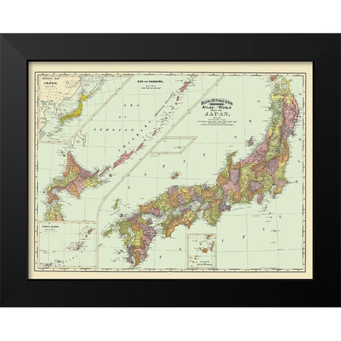 Japan - Rand McNally 1897 Black Modern Wood Framed Art Print by Rand McNally