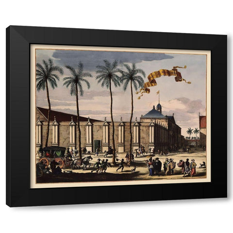 The Stadthuys Indonesia Picture Asia Black Modern Wood Framed Art Print with Double Matting by Nieuhoff