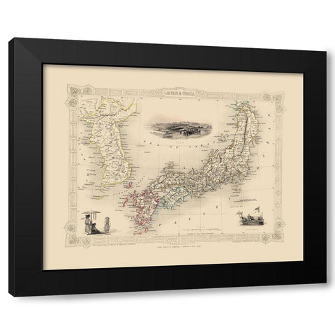 Asia Japan Korea - Tallis 1851 Black Modern Wood Framed Art Print by Tallis