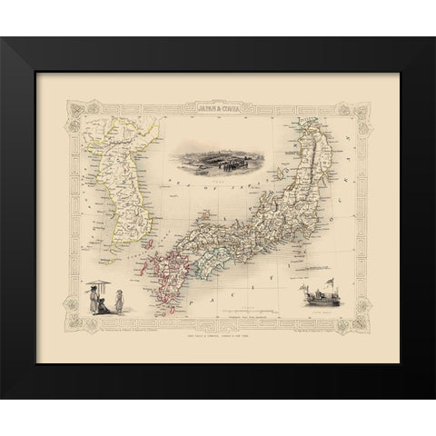 Asia Japan Korea - Tallis 1851 Black Modern Wood Framed Art Print by Tallis
