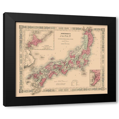 Japan - Johnson 1864 Black Modern Wood Framed Art Print by Johnson