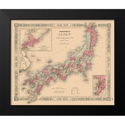 Japan - Johnson 1864 Black Modern Wood Framed Art Print by Johnson