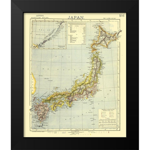 Japan - Letts 1883 Black Modern Wood Framed Art Print by Letts