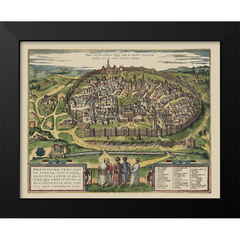 The Holy City Jerusalem Israel - Braun 1575 Black Modern Wood Framed Art Print by Braun