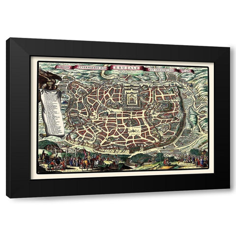 Jerusalem Israel Panoramic - Visscher 1660 Black Modern Wood Framed Art Print with Double Matting by Visscher