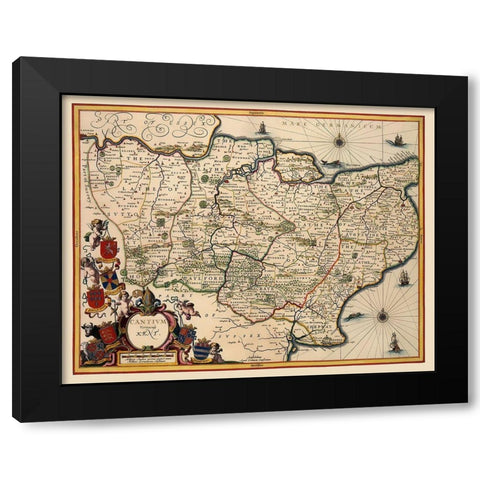 Kent County England - Blaeu 1646 Black Modern Wood Framed Art Print by Blaeu