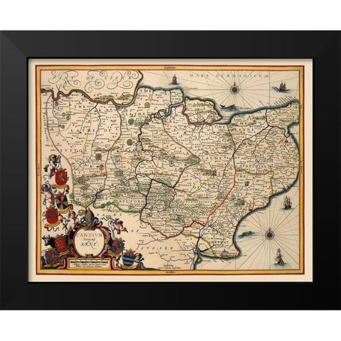 Kent County England - Blaeu 1646 Black Modern Wood Framed Art Print by Blaeu