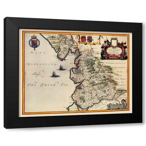Lancashire County England - Blaeu 1645 Black Modern Wood Framed Art Print with Double Matting by Blaeu