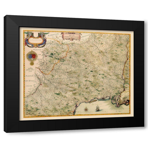 Languedoc Province France - Blaeu 1631 Black Modern Wood Framed Art Print with Double Matting by Blaeu