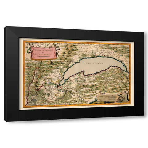 Lake Leman Region Switzerland France Europe Black Modern Wood Framed Art Print with Double Matting by Blaeu