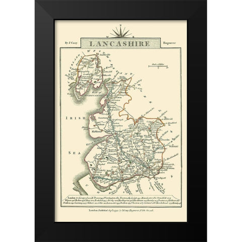 Lancashire County England - Cary 1792 Black Modern Wood Framed Art Print by Cary