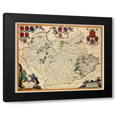Leicestershire County England - Blaeu 1646 Black Modern Wood Framed Art Print with Double Matting by Blaeu