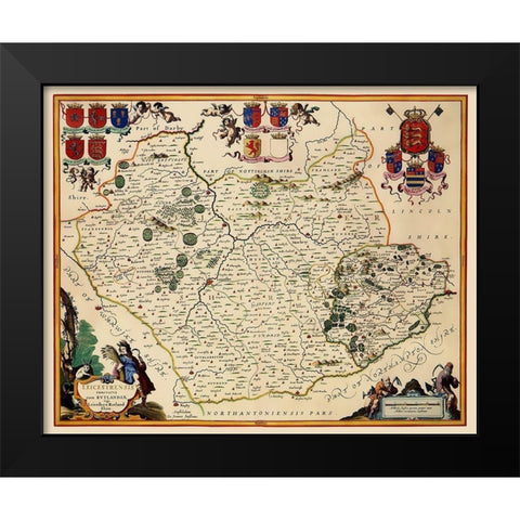 Leicestershire County England - Blaeu 1646 Black Modern Wood Framed Art Print by Blaeu