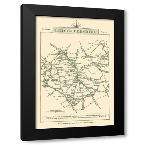 Leicestershire County England - Cary 1792 Black Modern Wood Framed Art Print with Double Matting by Cary