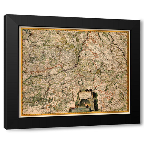 Benelux Liege Belgium - Visscher 1681 Black Modern Wood Framed Art Print with Double Matting by Visscher