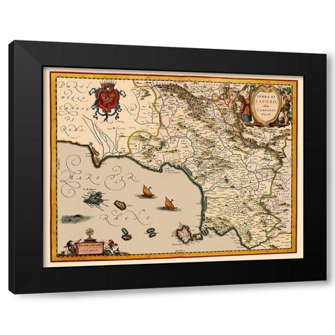 Livorno Region Italy - Blaeu 1640 Black Modern Wood Framed Art Print by Blaeu