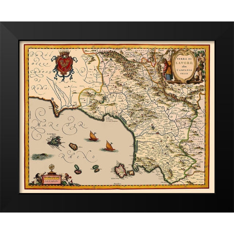 Livorno Region Italy - Blaeu 1640 Black Modern Wood Framed Art Print by Blaeu