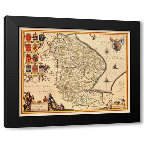 Lincolnshire County England - Jansson 1646 Black Modern Wood Framed Art Print by Jansson