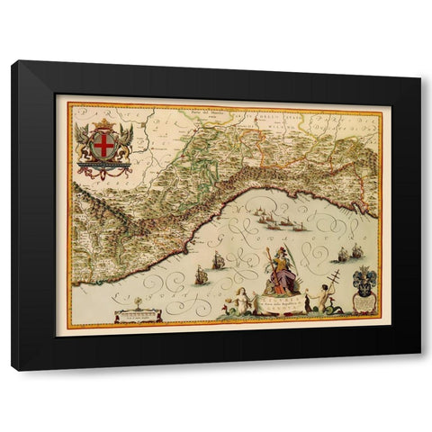 Liguria Region Italy - Blaeu 1640 Black Modern Wood Framed Art Print with Double Matting by Blaeu