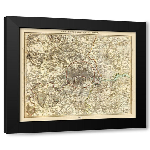 London England - Chapman 1832 Black Modern Wood Framed Art Print with Double Matting by Chapman