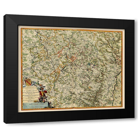 Lorraine Region France - Visscher 1681 Black Modern Wood Framed Art Print with Double Matting by Visscher