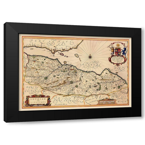 Lothian Region Scotland - Blaeu 1640 Black Modern Wood Framed Art Print by Blaeu