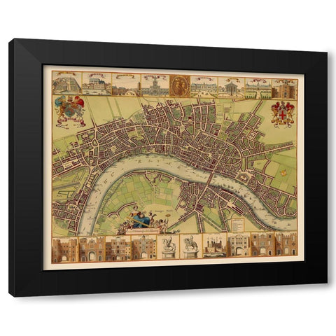London England - Hollar 1688 Black Modern Wood Framed Art Print by Hollar