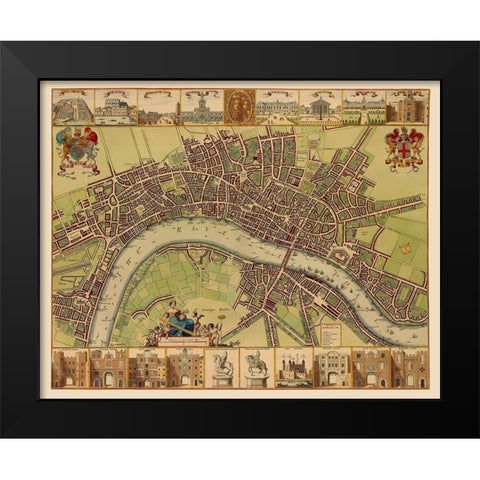 London England - Hollar 1688 Black Modern Wood Framed Art Print by Hollar