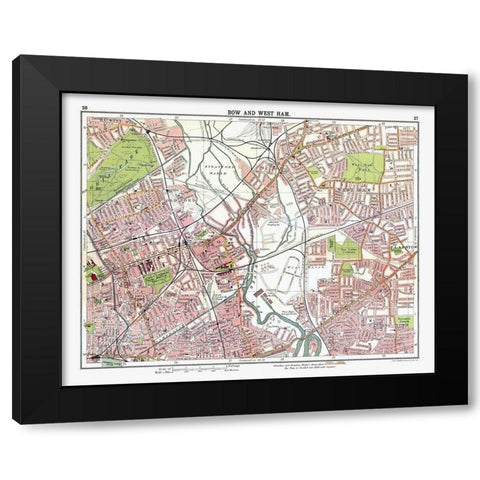 Bow West Ham London UK - Bartholomew 1921 Black Modern Wood Framed Art Print with Double Matting by Bartholomew