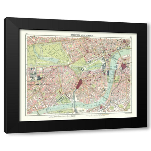 Brompton Pimlico London UK - Bartholomew 1921 Black Modern Wood Framed Art Print by Bartholomew