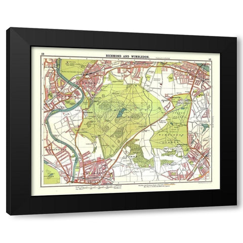 Richmond Wimbledon London UK - Bartholomew 1921 Black Modern Wood Framed Art Print by Bartholomew