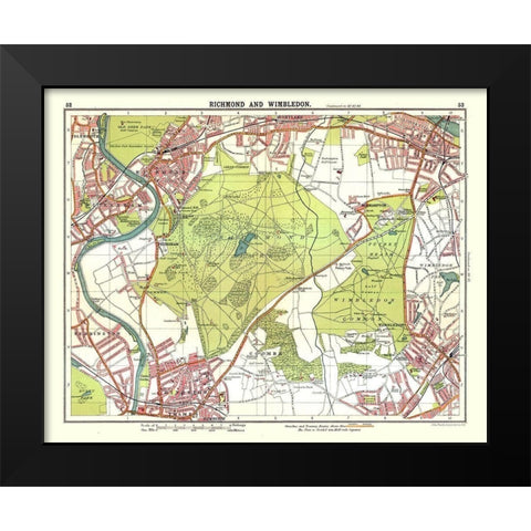 Richmond Wimbledon London UK - Bartholomew 1921 Black Modern Wood Framed Art Print by Bartholomew