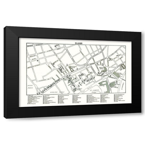 London Clubs London UK - Bartholomew 1921 Black Modern Wood Framed Art Print with Double Matting by Bartholomew