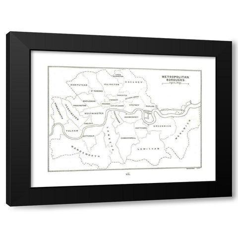Metropolitan Boroughs London UK - Bartholomew 1921 Black Modern Wood Framed Art Print with Double Matting by Bartholomew