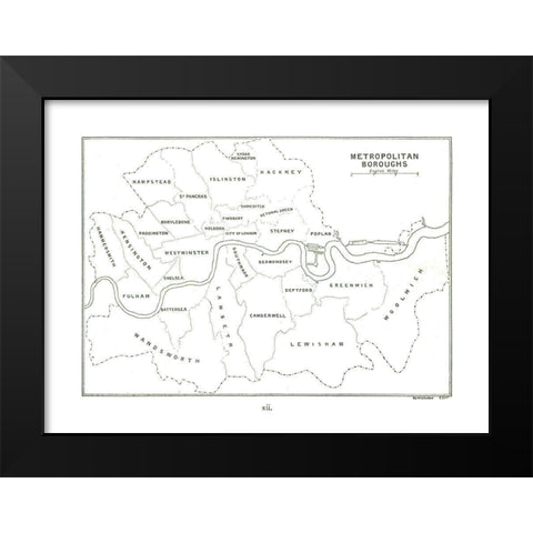 Metropolitan Boroughs London UK - Bartholomew 1921 Black Modern Wood Framed Art Print by Bartholomew