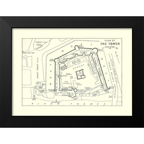 Tower London UK - Bartholomew 1921 Black Modern Wood Framed Art Print by Bartholomew