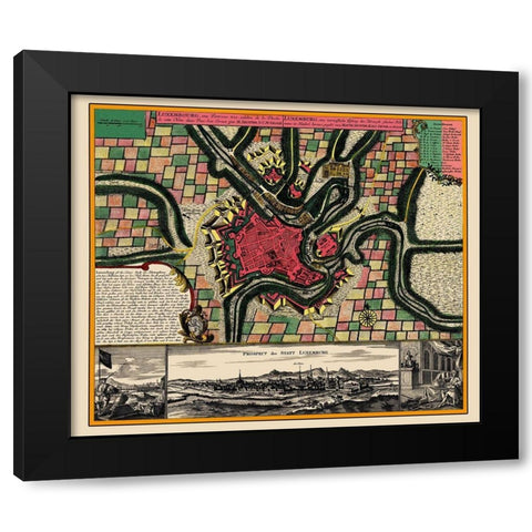 Benelux Luxembourg - Seutter 1730 Black Modern Wood Framed Art Print with Double Matting by Seutter