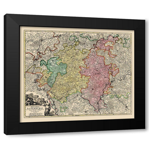 Grand Duchy of Luxembourg Belgium Netherlands Black Modern Wood Framed Art Print with Double Matting by Homann