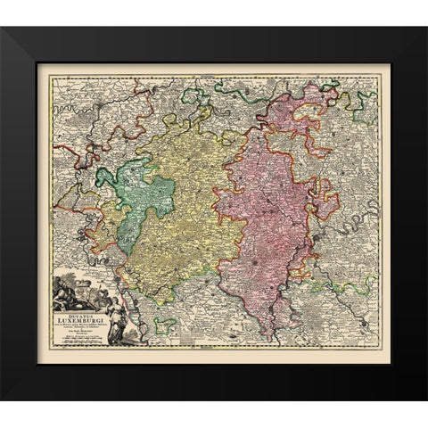 Grand Duchy of Luxembourg Belgium Netherlands Black Modern Wood Framed Art Print by Homann