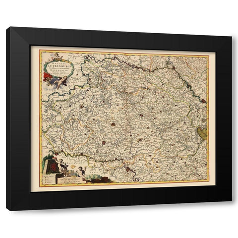 Benelux Luxembourg - Visscher 1680 Black Modern Wood Framed Art Print with Double Matting by Visscher