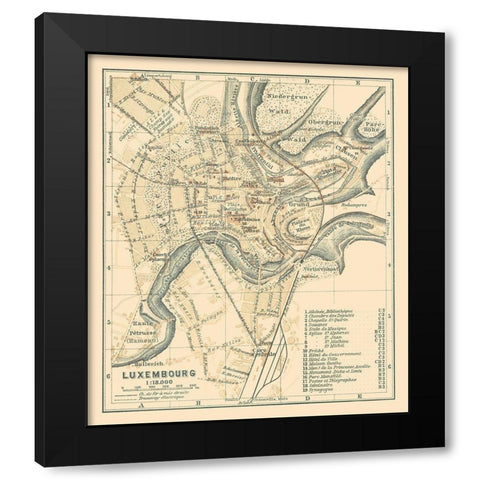 Europe Luxembourg City Luxembourg - Baedeker 1910 Black Modern Wood Framed Art Print by Baedeker