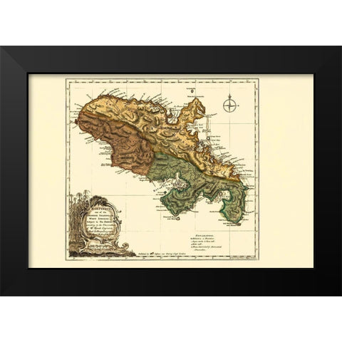 Caribbean Martinique - Jefferys 1760 Black Modern Wood Framed Art Print by Jefferys
