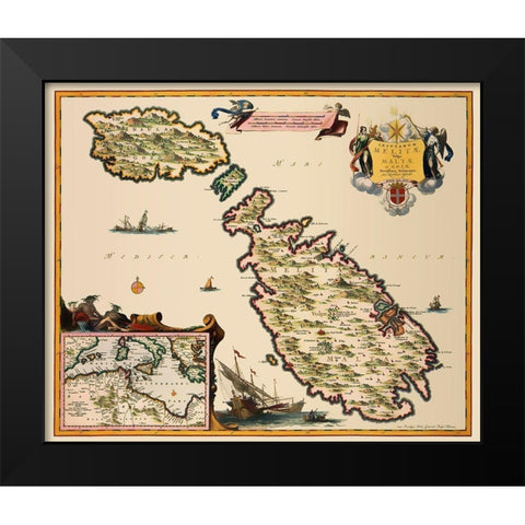 Mediterranean Malta - Visscher 1681 Black Modern Wood Framed Art Print by Visscher