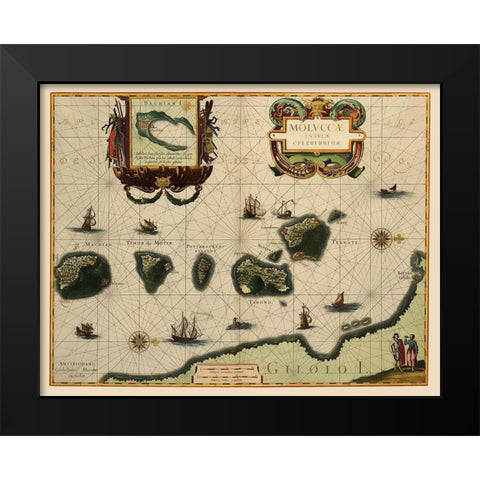 Asia Maluku Islands Indonesia - Blaeu 1630 Black Modern Wood Framed Art Print by Blaeu